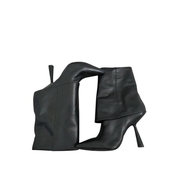 Black Suede Studio Fold Over Leather Booties Size 9.5US Angular Heel - Picture 3 of 8